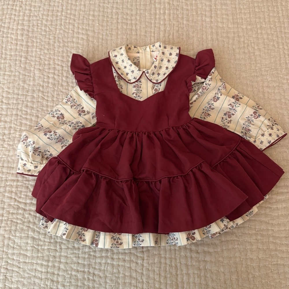 Vintage girls dress size 3 layered ruffles with optional layered petticoat